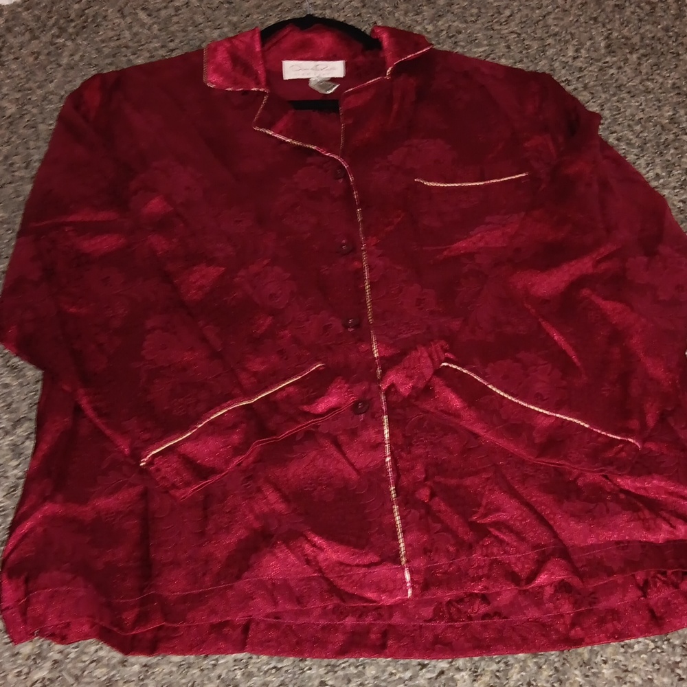 Oscar de la Renta Red Floral Pajama Top
